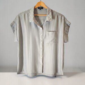 Velvet Heart Los Angeles Green White Striped Button Front Short Sleeve Blouse/ L